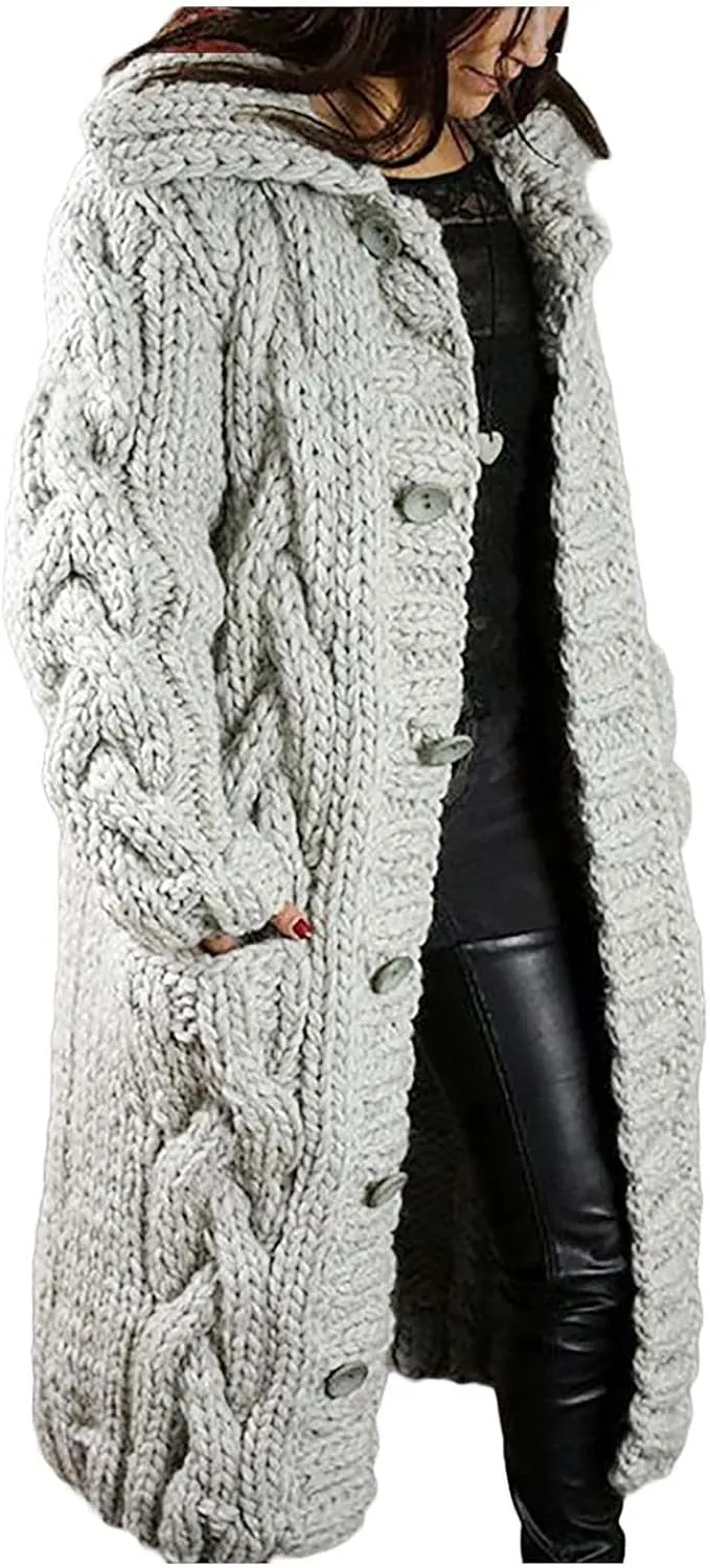 Women's Oversized Sweaters 2023 Knitted Button Loose Women Sleeve Sweater Casual Long Sleeve Crewneck Loose Long