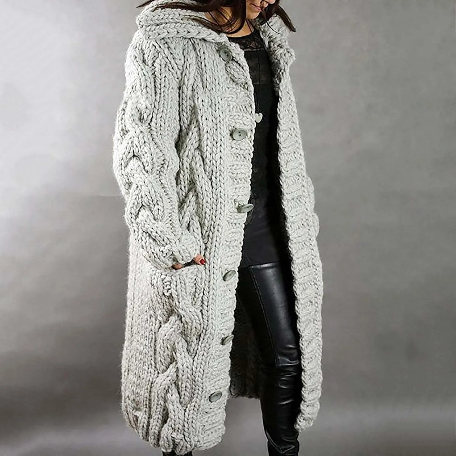 Women's Oversized Sweaters 2023 Knitted Button Loose Women Sleeve Sweater Casual Long Sleeve Crewneck Loose Long