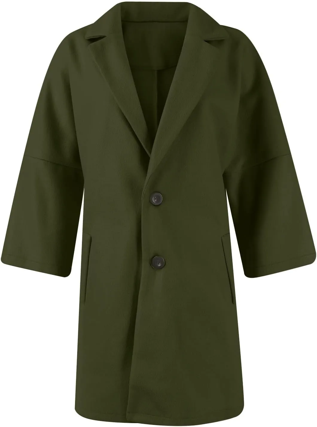 Womens Pea Coats Lapel Neck Button 3/4 Sleeve Coats Winter Double Breasted Wool Coats with Pockets