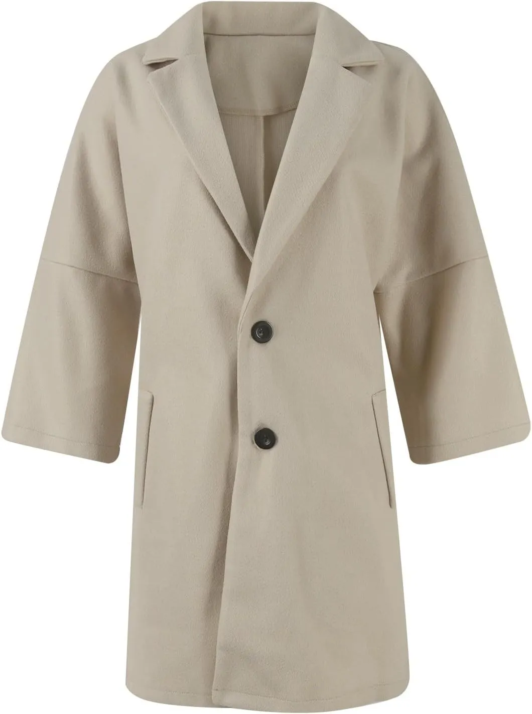 Womens Pea Coats Lapel Neck Button 3/4 Sleeve Coats Winter Double Breasted Wool Coats with Pockets
