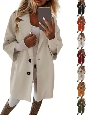 Womens Pea Coats Lapel Neck Button 3/4 Sleeve Coats Winter Double Breasted Wool Coats with Pockets
