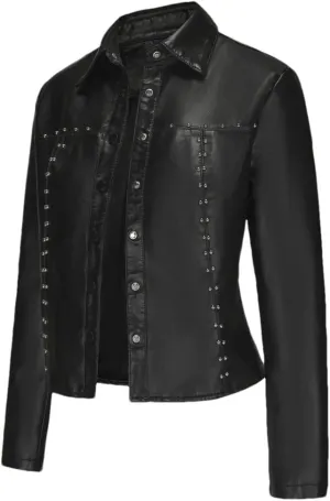 Women's Single Breasted Short Slim Fit Leather Jacket Female Moto Biker Jackets Solid Lapel Jackets