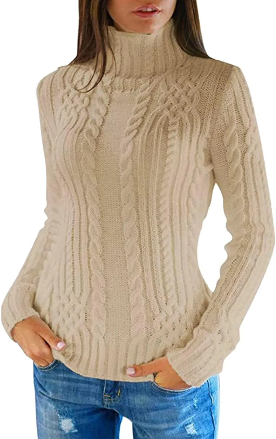 Womens Slim Fit Sexy Sweaters 2024 Winter Cable Knit Light Sweaters for Women Knitted Trendy Turtleneck Solid Warm
