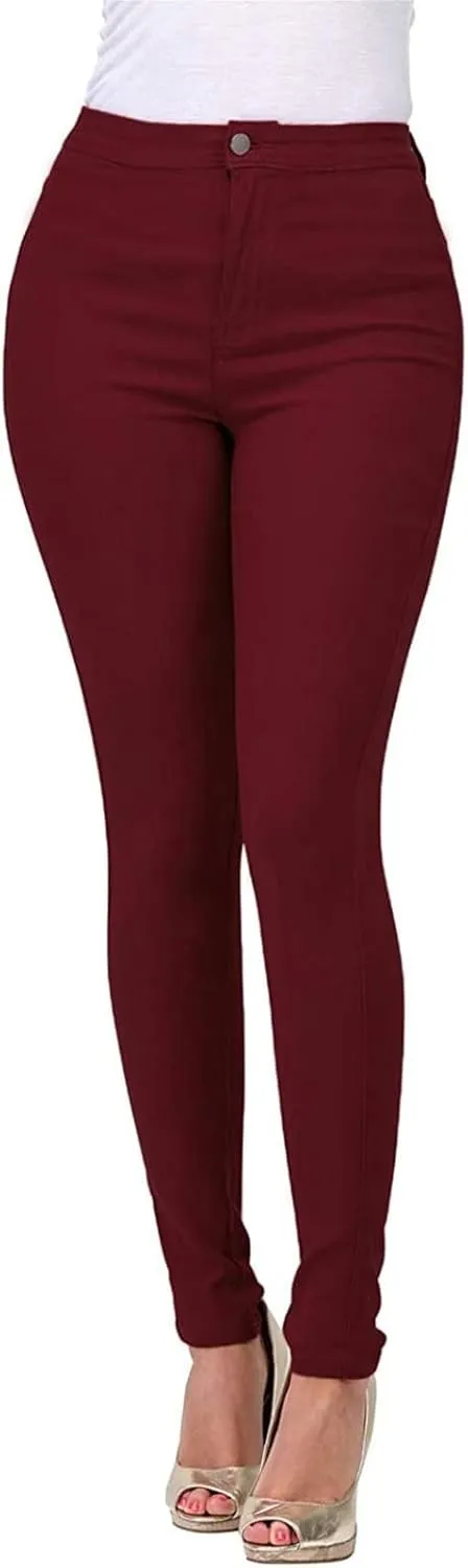 Women's Stretchy Slim Fit Skinny Leg Pull On Jeans with Pockets High Waist Denim Trousers Pants