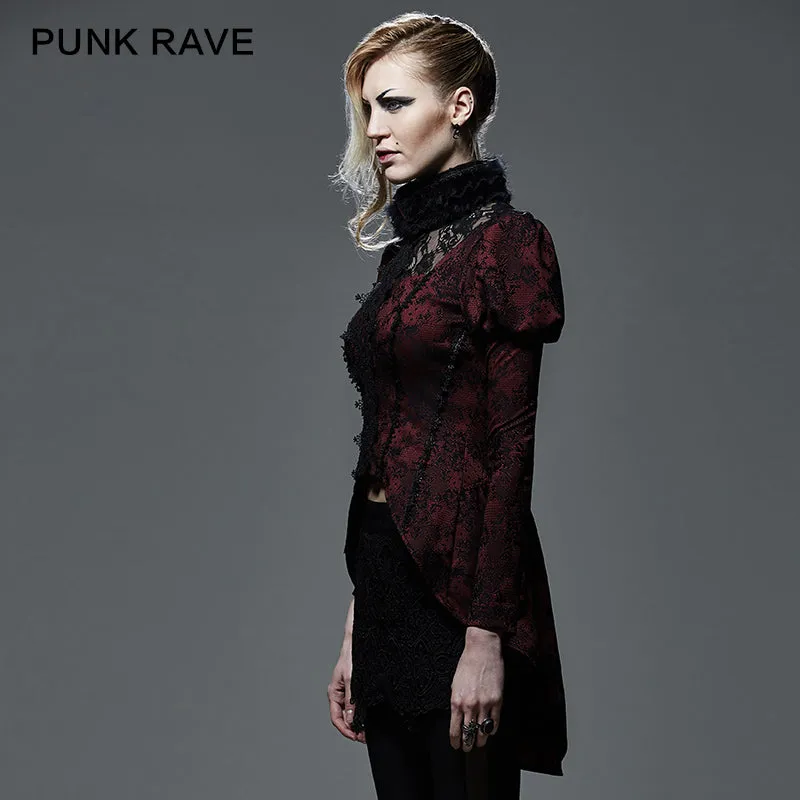 Y-585 Fashion Red Lace Skinny Gothic Trench Coats