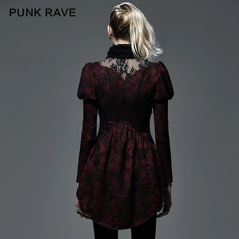 Y-585 Fashion Red Lace Skinny Gothic Trench Coats